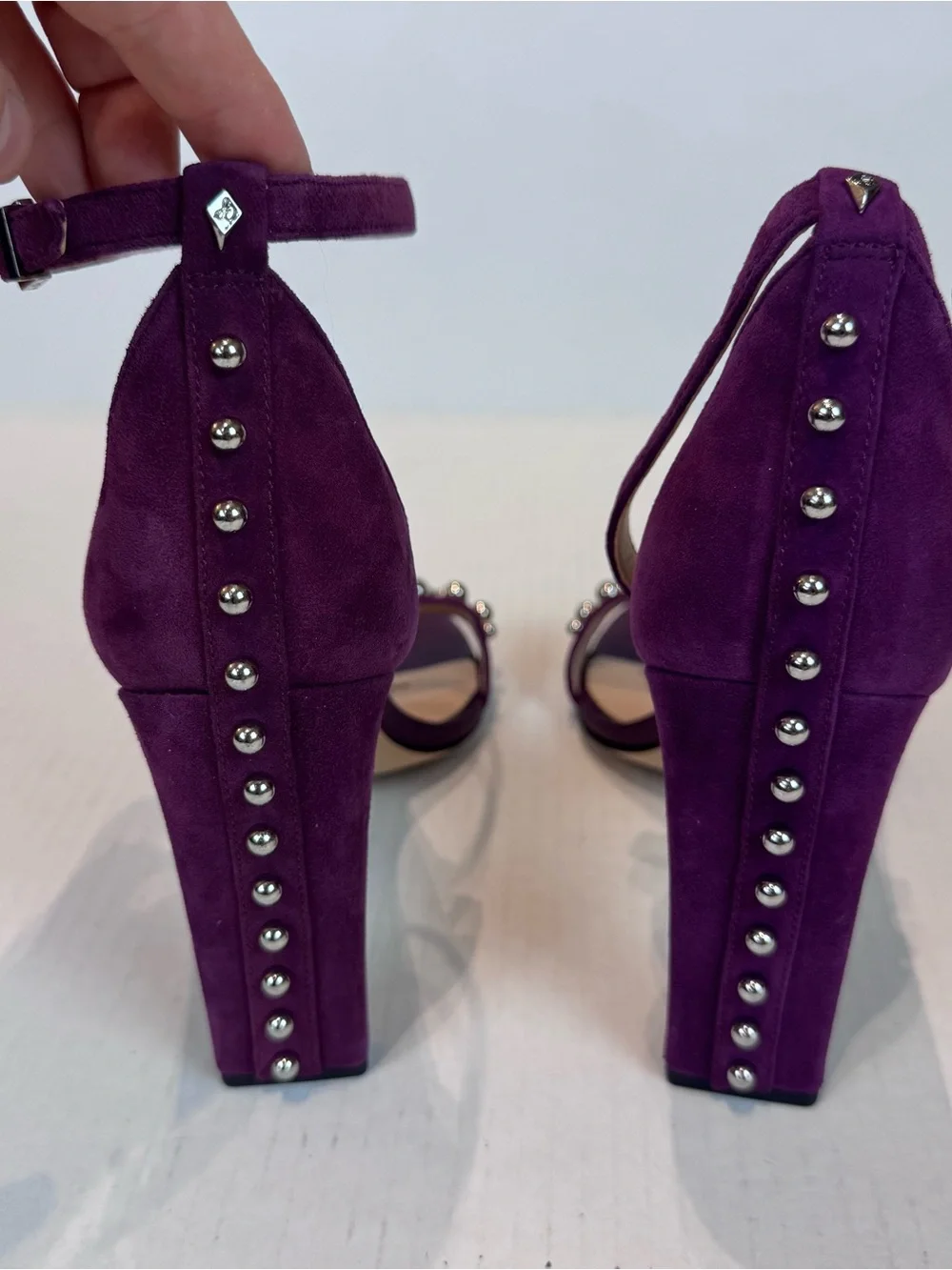 Sam Edelman Yoshi Heels Sandals Studded Size 9 Purple Block Heel Slingback Suede
